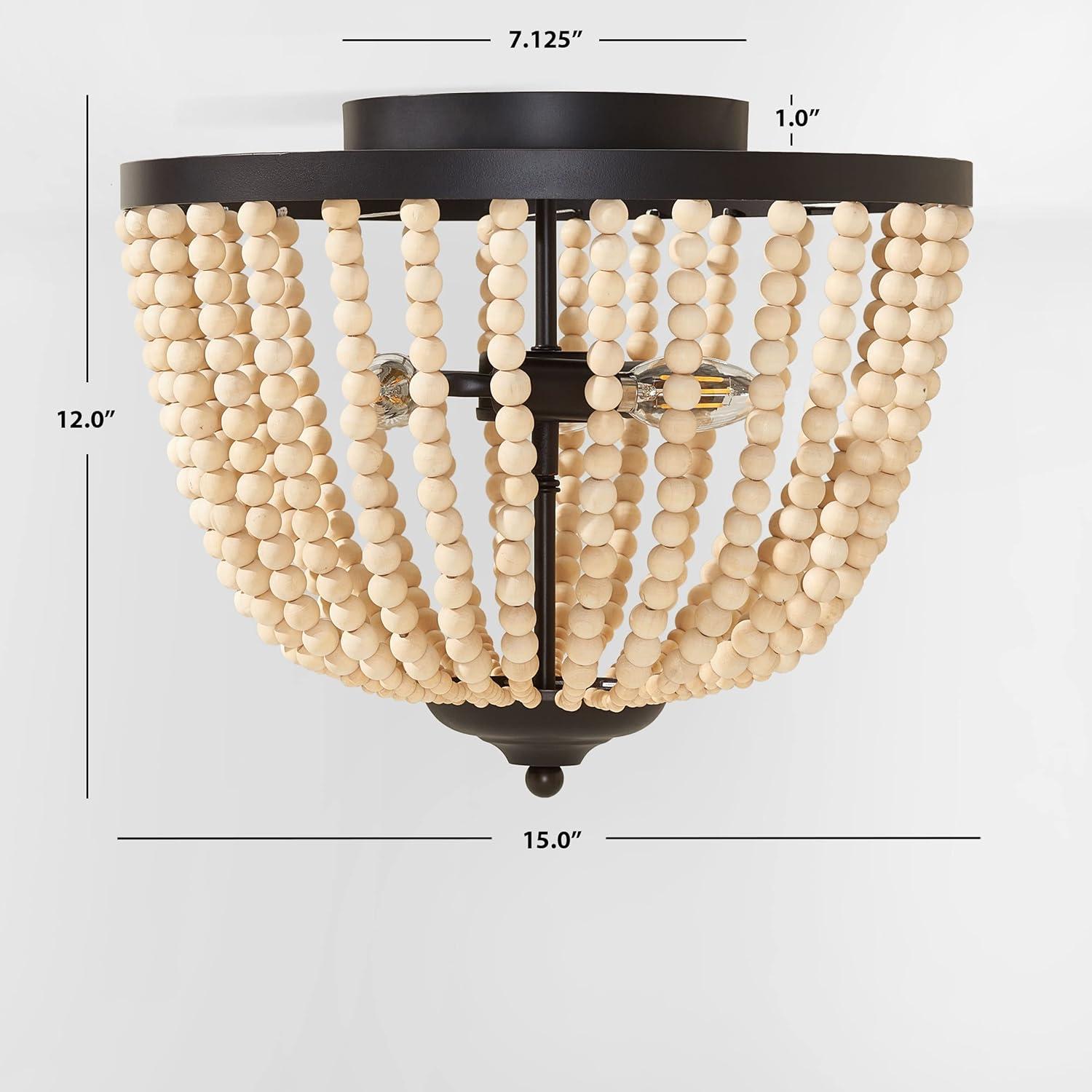 image:imageSAFAVIEH Lighting Collection Hamlin BronzeNatural Beaded Flush Mount LED Bulbs Included
