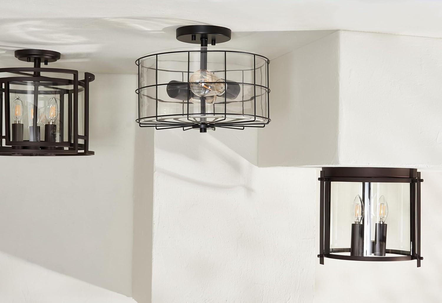 image:imageSAFAVIEH Lighting Collection Hannes Industrial Farmhouse Brass Flush Mount LED Bulbs IncludedMatte Black