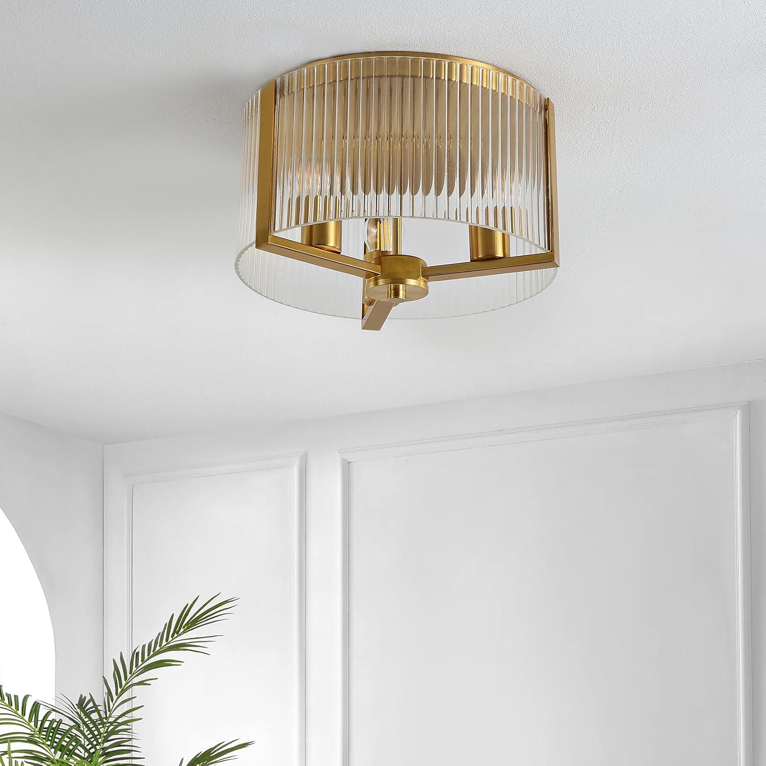 image:imageSAFAVIEH Lighting Collection Jetra Brass Flush Mount LED Bulbs Included