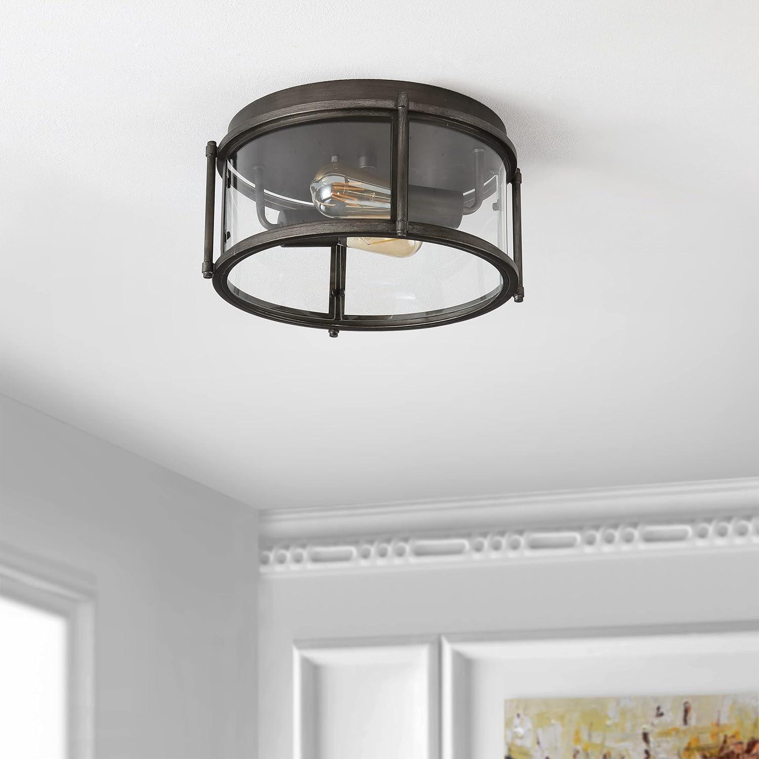 image:imageSAFAVIEH Lighting Collection Tiller Antique Silver Flush Mount LED Bulbs Included