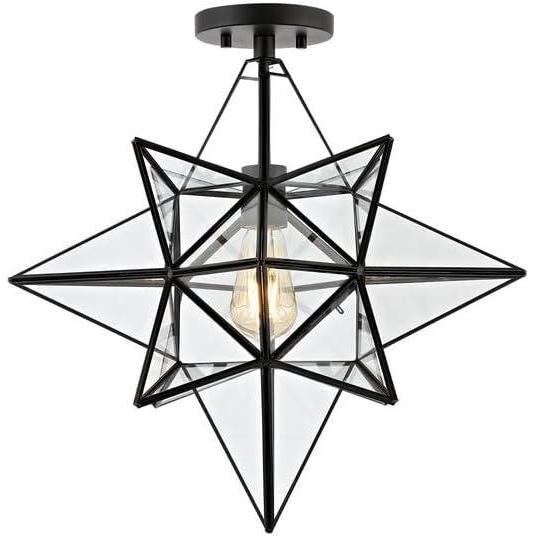 image:imageSAFAVIEH Lighting Collection Abrielle Art Deco Geometric Nickel Flush Mount LED Bulbs IncludedBlack