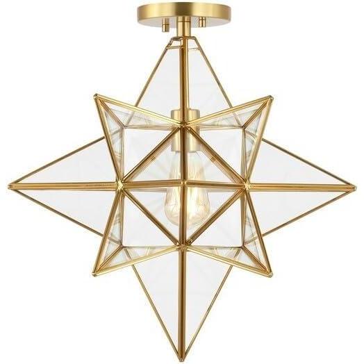 image:imageSAFAVIEH Lighting Collection Abrielle Art Deco Geometric Nickel Flush Mount LED Bulbs IncludedBrass