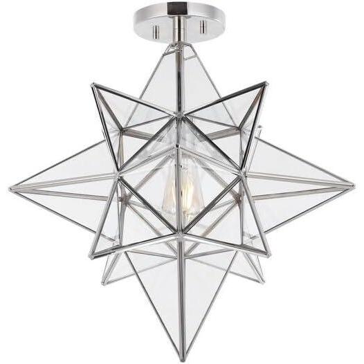 image:imageSAFAVIEH Lighting Collection Abrielle Art Deco Geometric Nickel Flush Mount LED Bulbs IncludedNickle