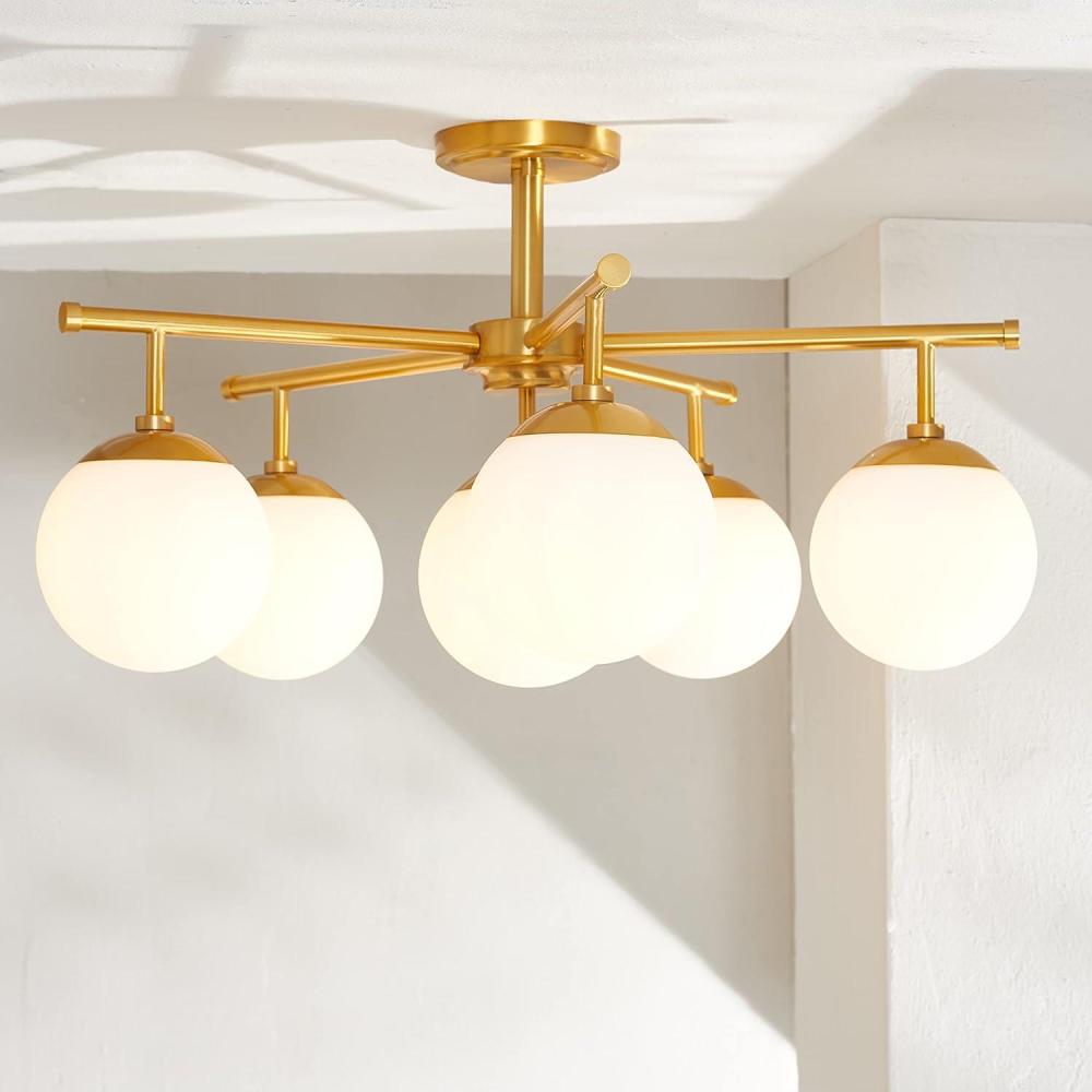 image:imageSAFAVIEH Lighting Collection Briette Retro Black Orb Flush Mount LED Bulbs IncludedGold