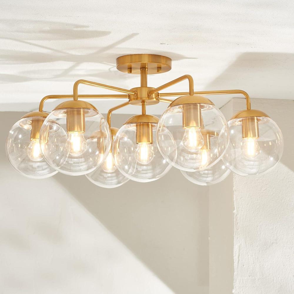 image:imageSAFAVIEH Lighting Collection Camdyn Sputnik Retro Black Orb Flush Mount LED Bulbs IncludedBrass