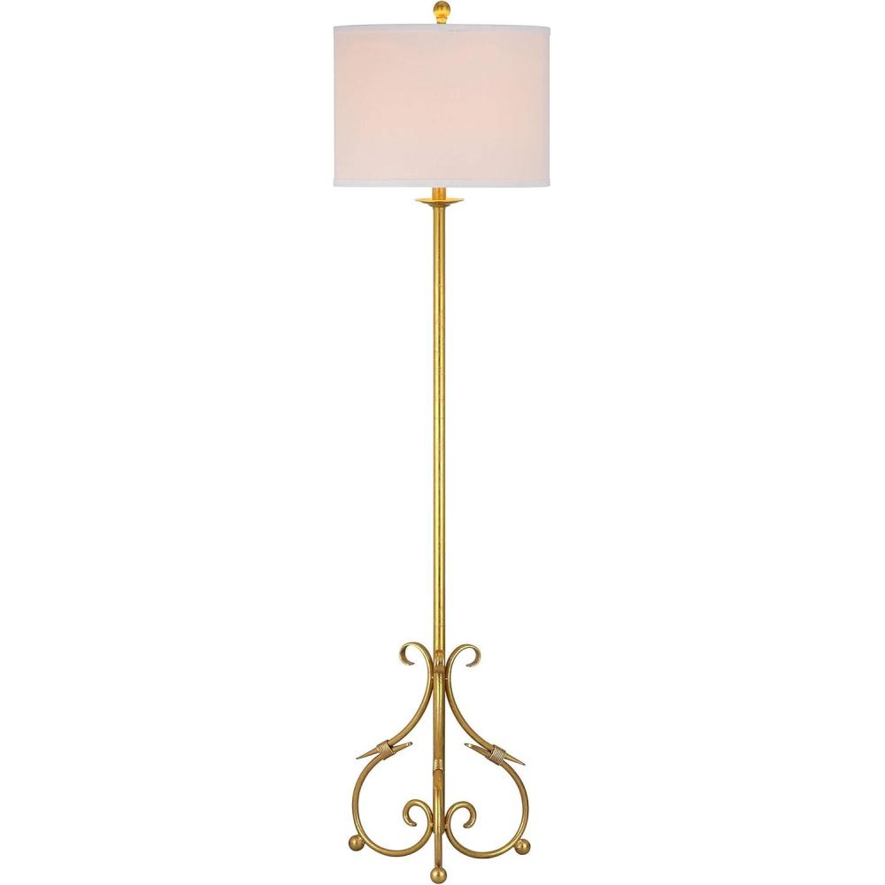 image:imageSAFAVIEH Lighting Collection Elisa Baroque Farmhouse Antique Gold 60inch Living Room Bedroom Home Office Standing Floor Lamp LED Bulb Included