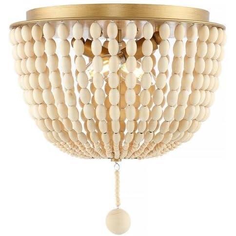 image:imageSAFAVIEH Lighting Collection Fidelma Boho Cream Beaded 2Light Kitchen Bathroom Dining Bedroom Foyer Hallway Flush Mount LED Bulbs Included