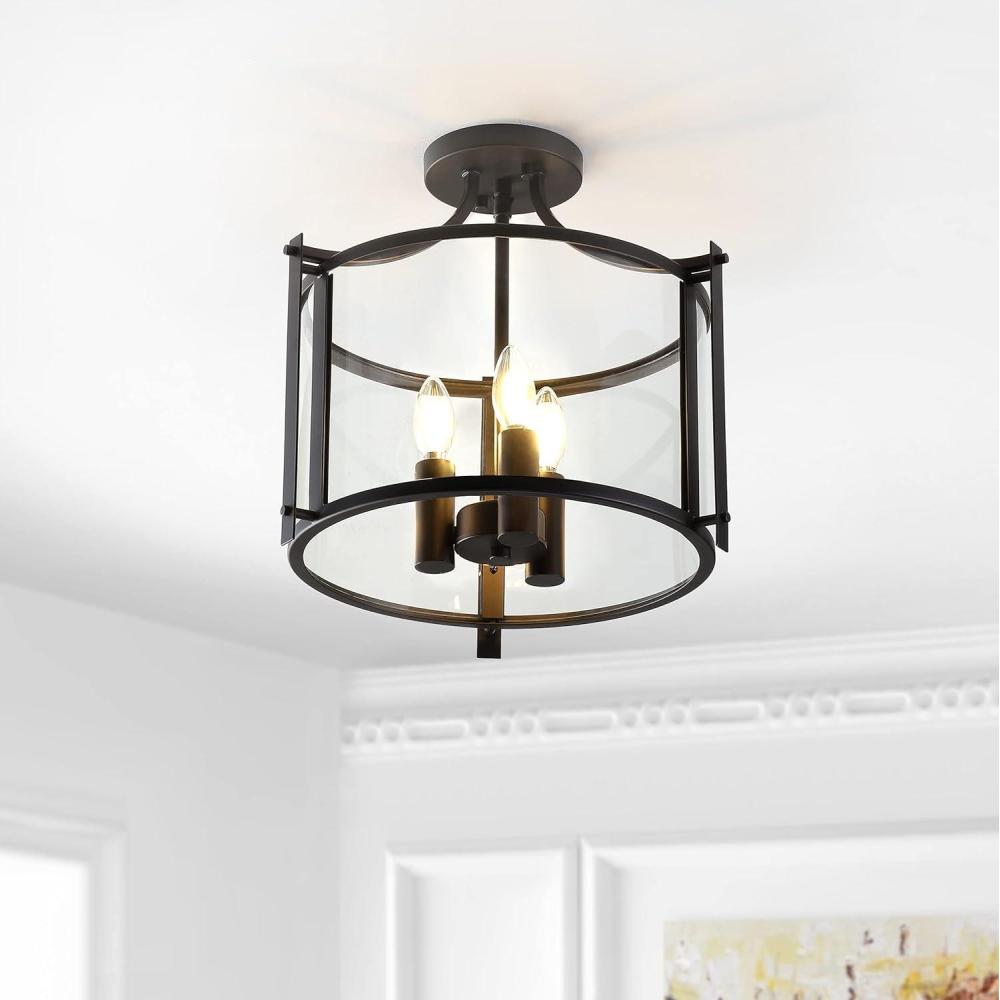image:imageSAFAVIEH Lighting Collection Grenten Oil Rubbed Bronze 3Light Kitchen Bathroom Dining Bedroom Foyer Hallway Flush Mount LED Bulbs Included