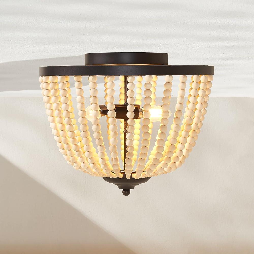 image:imageSAFAVIEH Lighting Collection Hamlin BronzeNatural Beaded Flush Mount LED Bulbs Included