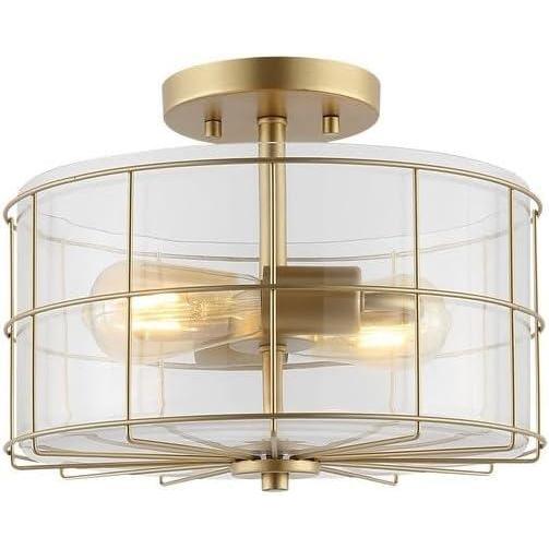 image:imageSAFAVIEH Lighting Collection Hannes Industrial Farmhouse Brass Flush Mount LED Bulbs IncludedBrass