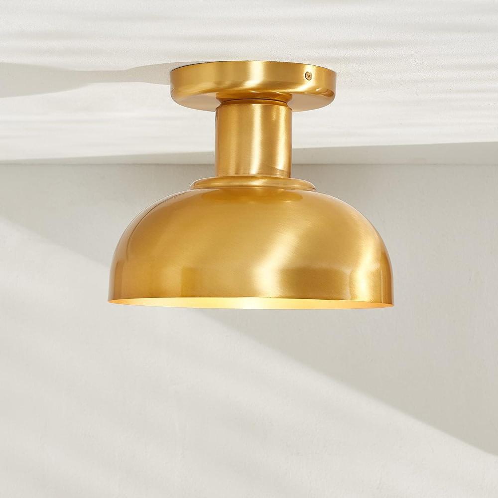 image:imageSAFAVIEH Lighting Collection Helm Chrome Flush Mount LED Bulbs IncludedBrass