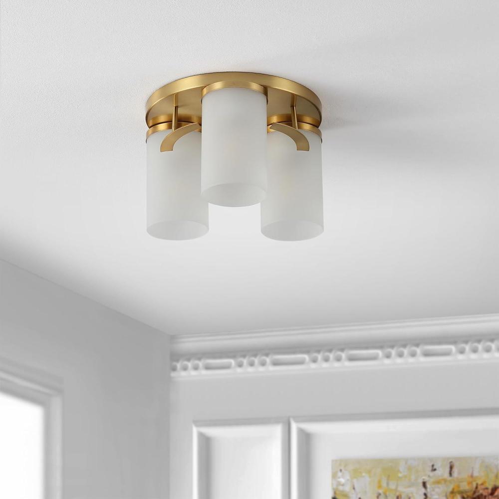 image:imageSAFAVIEH Lighting Collection Jeffra Nickel Flush Mount LED Bulbs IncludedBrass