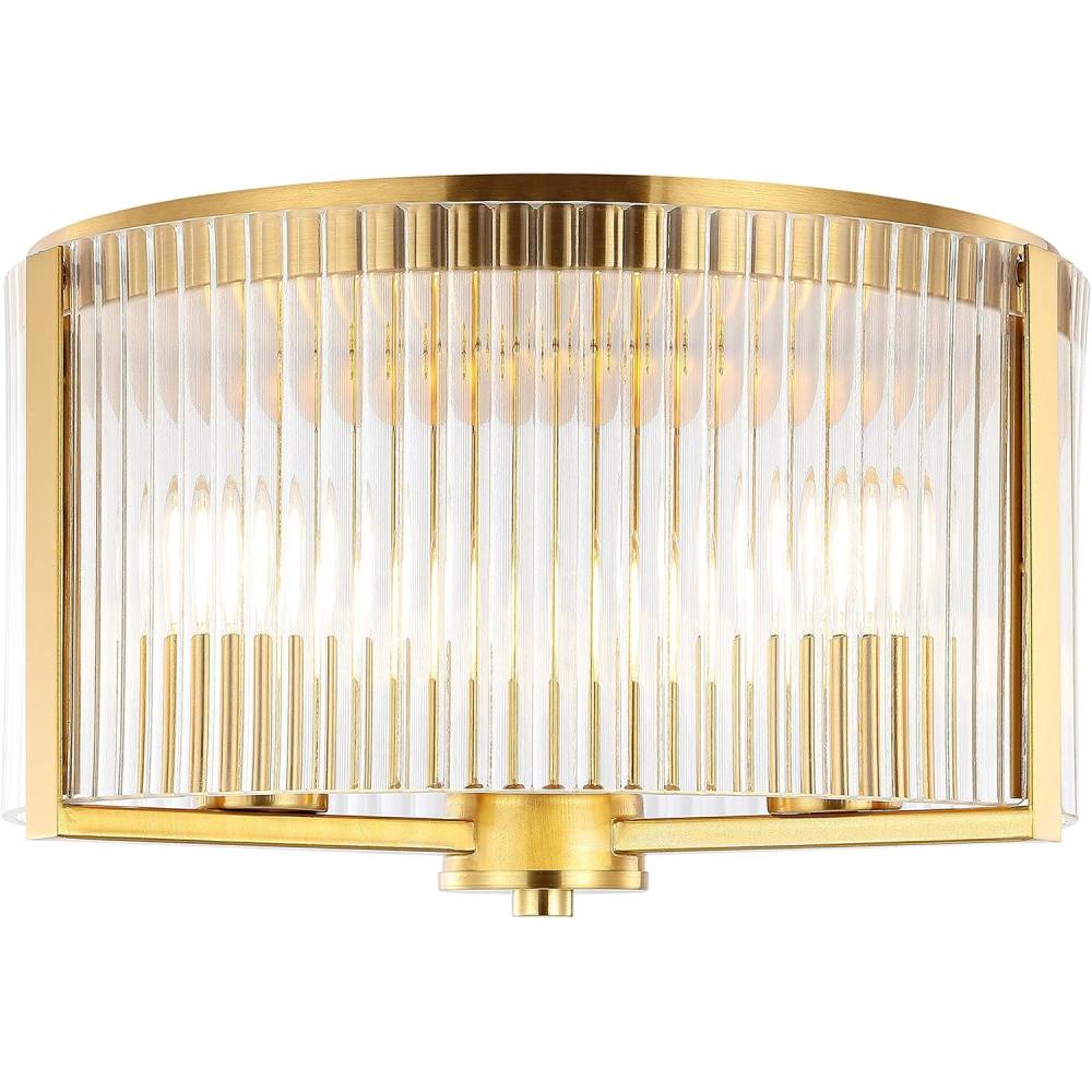image:imageSAFAVIEH Lighting Collection Jetra Brass Flush Mount LED Bulbs Included