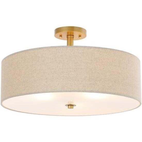 image:imageSAFAVIEH Lighting Collection Jolana White Flush Mount LED Bulbs IncludedOatmealGold