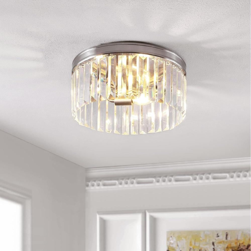 image:imageSAFAVIEH Lighting Collection Ruslen Art Deco Nickel Crystal Flush Mount LED Bulbs Included
