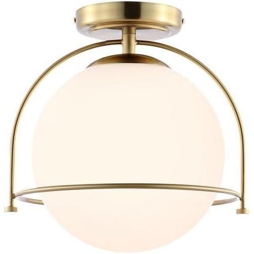 image:imageSAFAVIEH Lighting Collection Valise GoldWhite Globe Flush Mount LED Bulb Included