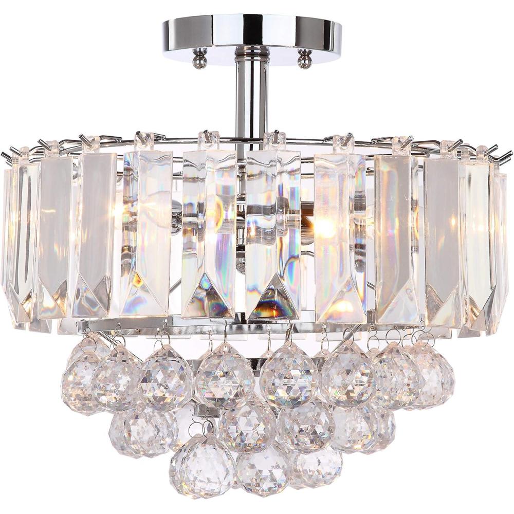 image:imageSAFAVIEH Lighting Collection Vaxcel Art Deco Glam Chrome Clear 14inch Diameter 3light Flush Mount Ceiling Light Fixture LED Bulbs Included