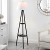 SAFAVIEH Lighting Collection Dorea Modern Black 63-inch Double Tray Table Tripod Floor Lamp (LED Bulb Included)