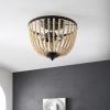 SAFAVIEH Lighting Collection Hamlin Bronze/Natural Beaded Flush Mount (LED Bulbs Included)