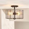 SAFAVIEH Lighting Collection Hannes Industrial Farmhouse Brass Flush Mount (LED Bulbs Included)(Matte Black)