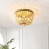 SAFAVIEH Lighting Collection Alodia Boho Coastal Brass/Natural Beaded Flush Mount (LED Bulbs Included)