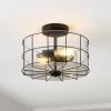 SAFAVIEH Lighting Collection Hannes Industrial Farmhouse Brass Flush Mount (LED Bulbs Included)(Matte Black)