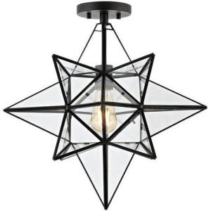 SAFAVIEH Lighting Collection Abrielle Art Deco Geometric Nickel Flush Mount (LED Bulbs Included)(Black)