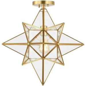 SAFAVIEH Lighting Collection Abrielle Art Deco Geometric Nickel Flush Mount (LED Bulbs Included)(Brass)