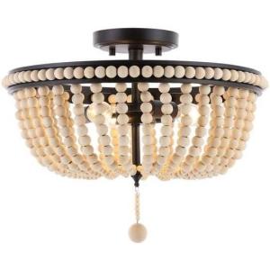 SAFAVIEH Lighting Collection Cascina Beaded Natural/Bronze Flush Mount (LED Bulbs Included)