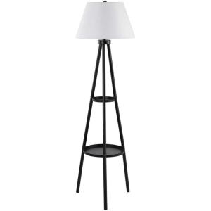 SAFAVIEH Lighting Collection Dorea Modern Black 63-inch Double Tray Table Tripod Floor Lamp (LED Bulb Included)