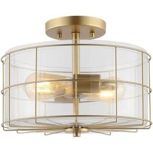 SAFAVIEH Lighting Collection Hannes Industrial Farmhouse Brass Flush Mount (LED Bulbs Included)(Brass)