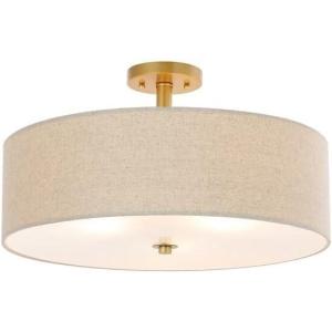 SAFAVIEH Lighting Collection Jolana White Flush Mount (LED Bulbs Included)(Oatmeal/Gold)