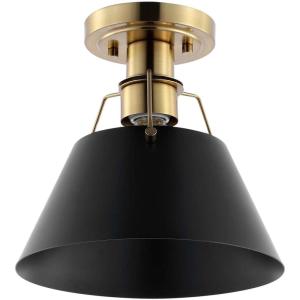 SAFAVIEH Lighting Collection Mazelle Industrial Farmhouse Black/Brass Flush Mount (LED Bulbs Included)