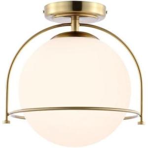 SAFAVIEH Lighting Collection Valise Gold/White Globe Flush Mount (LED Bulb Included)
