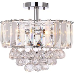 SAFAVIEH Lighting Collection Vaxcel Art Deco Glam Chrome/ Clear 14-inch Diameter 3-light Flush Mount Ceiling Light Fixture (LED Bulbs Included)