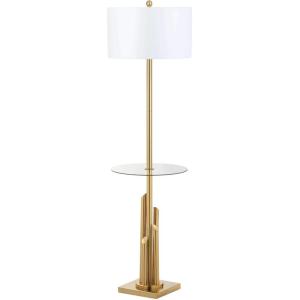 Safavieh Lighting Collection Ambrosio 61″ Brass and Gold Floor Lamp Side Table