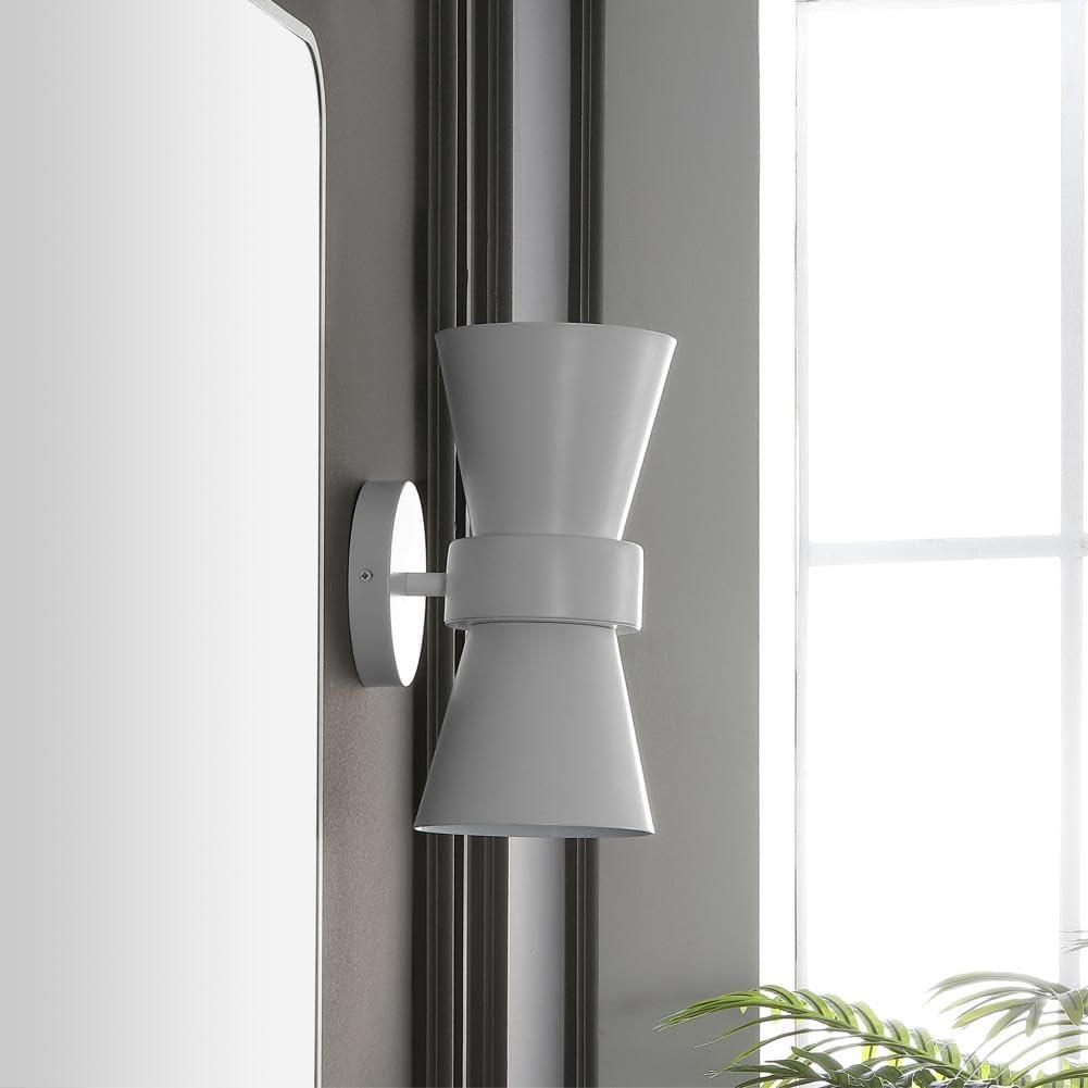 image:imageSAFAVIEH Lighting Collection Bynner Brass Modern Wall Sconce Set of 2 Light Fixture Ideal for Bathroom Entryway Vanity Foyer Hallway Living Room LED Bulbs IncludedWhite