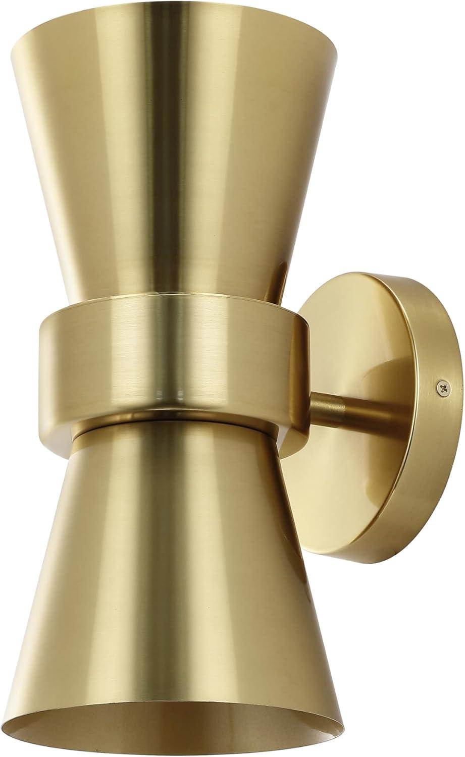 image:imageSAFAVIEH Lighting Collection Bynner Brass Modern Wall Sconce Set of 2 Light Fixture Ideal for Bathroom Entryway Vanity Foyer Hallway Living Room LED Bulbs IncludedBrass