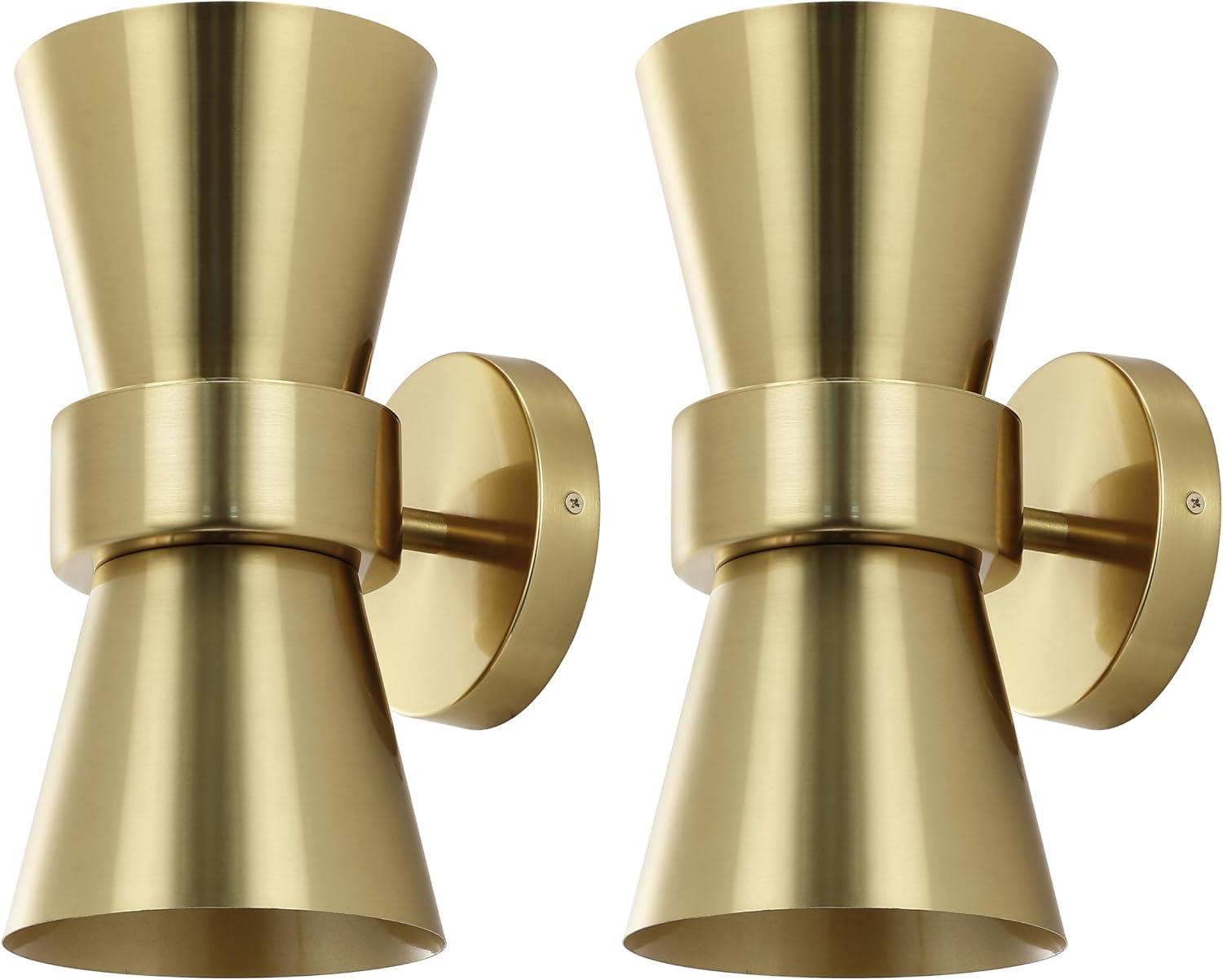 image:imageSAFAVIEH Lighting Collection Bynner Brass Modern Wall Sconce Set of 2 Light Fixture Ideal for Bathroom Entryway Vanity Foyer Hallway Living Room LED Bulbs IncludedBrass