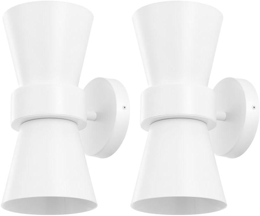 image:imageSAFAVIEH Lighting Collection Bynner Brass Modern Wall Sconce Set of 2 Light Fixture Ideal for Bathroom Entryway Vanity Foyer Hallway Living Room LED Bulbs IncludedWhite