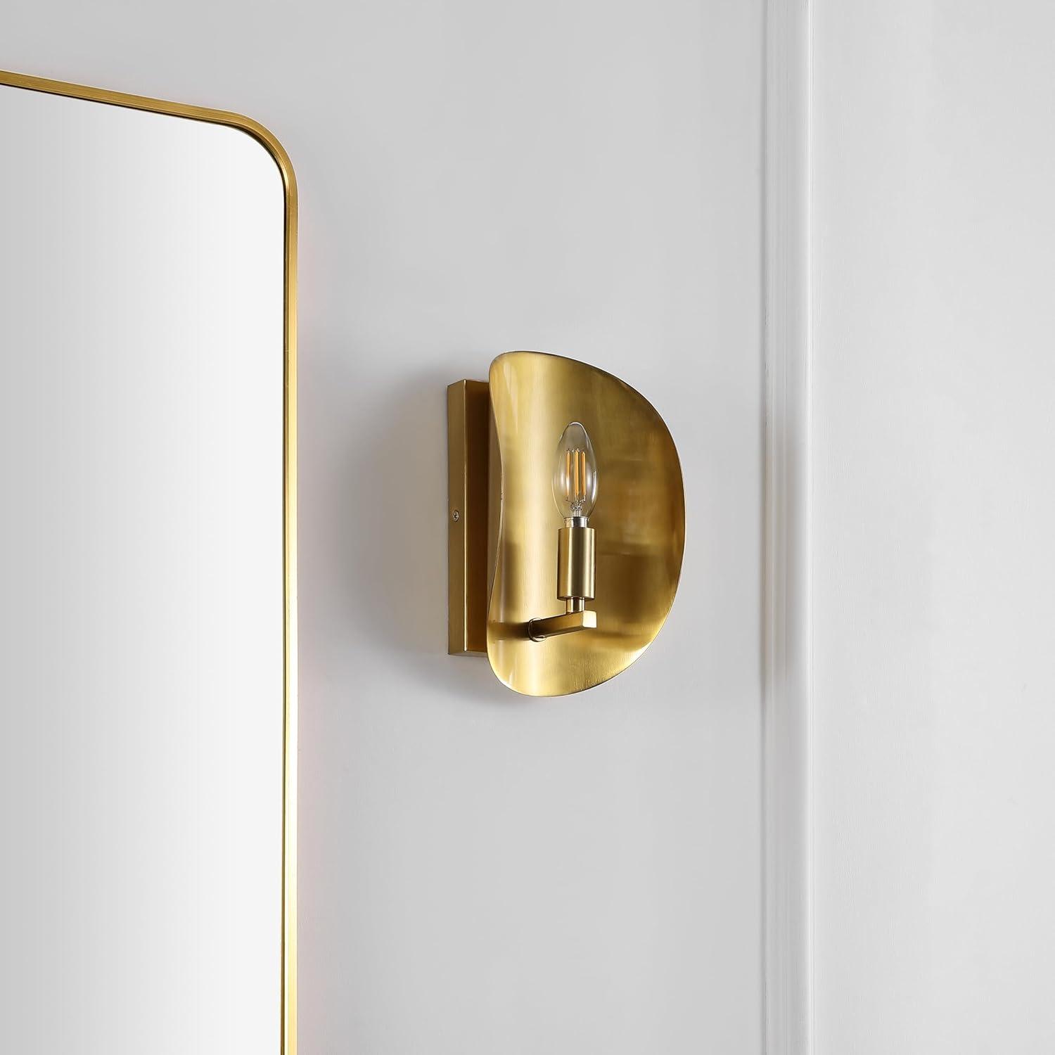 image:imageSAFAVIEH Lighting Collection Calluna White Wall Sconce Set of 2 Light Fixture Ideal for Bathroom Entryway Vanity Foyer Hallway Living Room LED Bulbs IncludedBrass