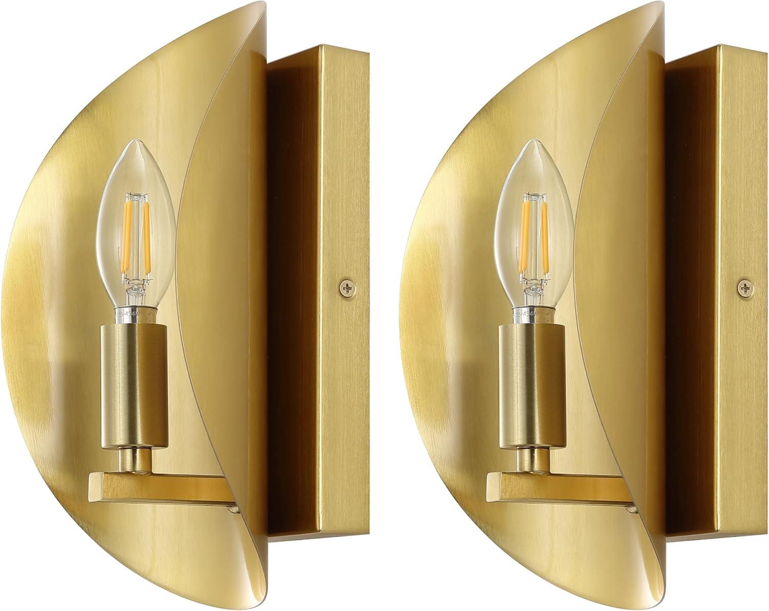image:imageSAFAVIEH Lighting Collection Calluna White Wall Sconce Set of 2 Light Fixture Ideal for Bathroom Entryway Vanity Foyer Hallway Living Room LED Bulbs IncludedBrass