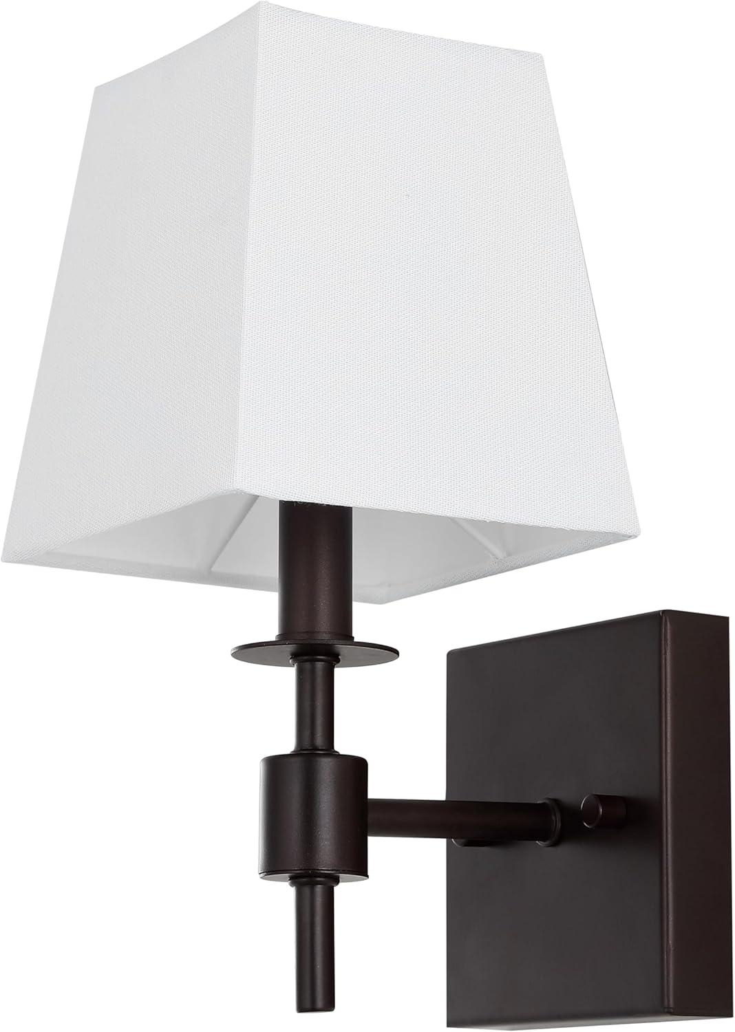 image:imageSAFAVIEH Lighting Collection Clauren Chrome Wall Sconce Set of 2 Light Fixture with White Shade Ideal for Bathroom Entryway Vanity Foyer Hallway Living Room LED Bulbs IncludedOil Rub Bronze