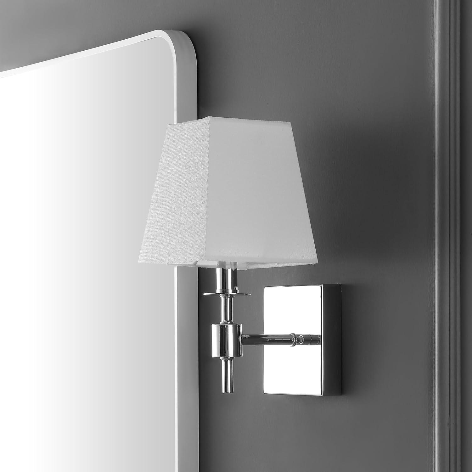 image:imageSAFAVIEH Lighting Collection Clauren Chrome Wall Sconce Set of 2 Light Fixture with White Shade Ideal for Bathroom Entryway Vanity Foyer Hallway Living Room LED Bulbs IncludedChrome