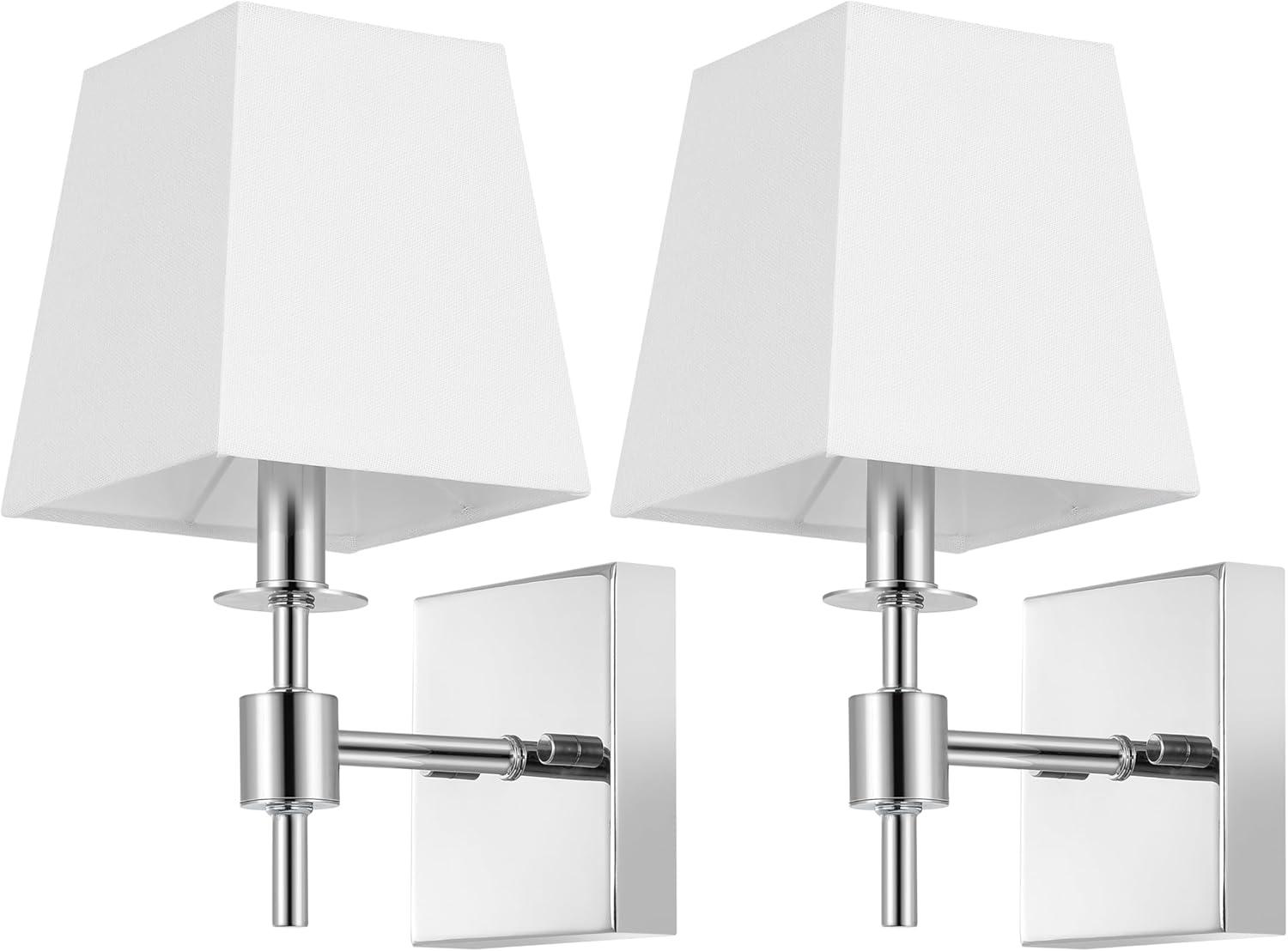 image:imageSAFAVIEH Lighting Collection Clauren Chrome Wall Sconce Set of 2 Light Fixture with White Shade Ideal for Bathroom Entryway Vanity Foyer Hallway Living Room LED Bulbs IncludedChrome