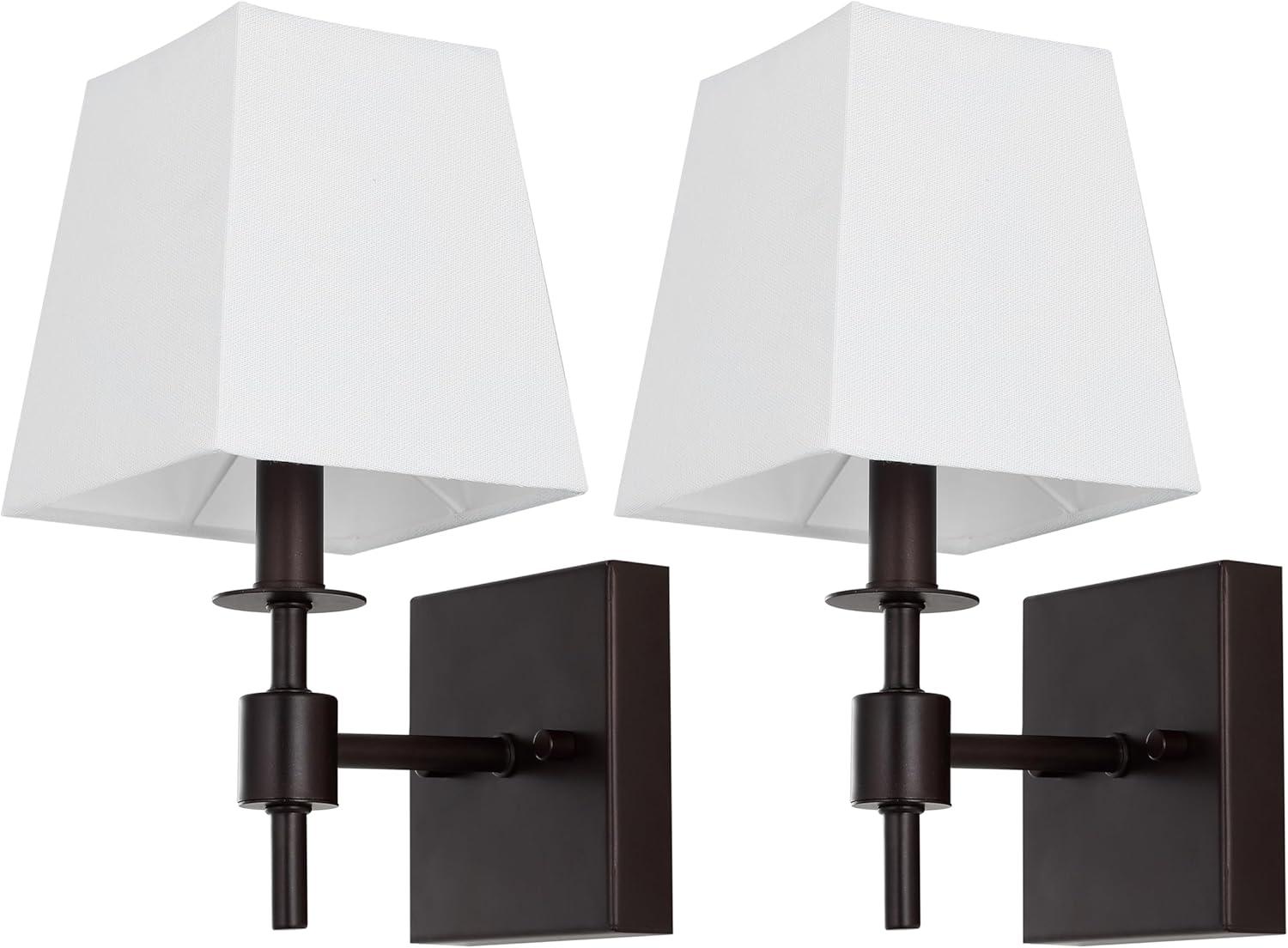 image:imageSAFAVIEH Lighting Collection Clauren Chrome Wall Sconce Set of 2 Light Fixture with White Shade Ideal for Bathroom Entryway Vanity Foyer Hallway Living Room LED Bulbs IncludedOil Rub Bronze