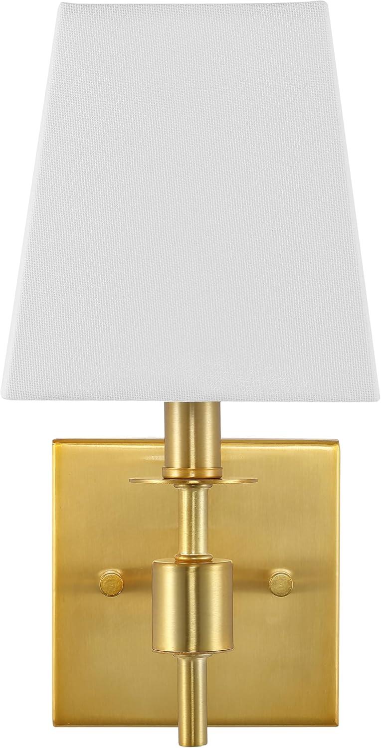 image:imageSAFAVIEH Lighting Collection Clauren Chrome Wall Sconce Set of 2 Light Fixture with White Shade Ideal for Bathroom Entryway Vanity Foyer Hallway Living Room LED Bulbs IncludedBrass