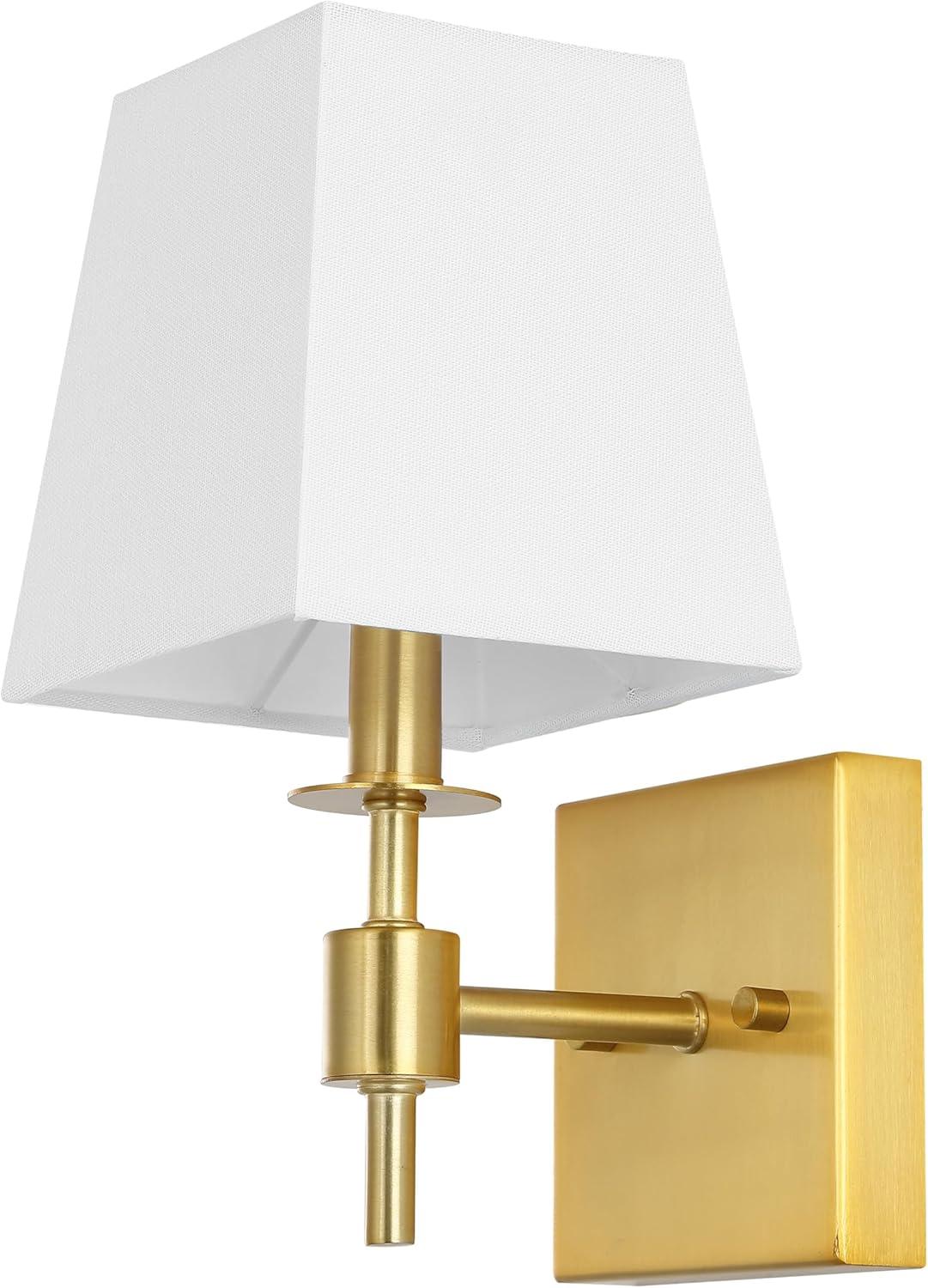 image:imageSAFAVIEH Lighting Collection Clauren Chrome Wall Sconce Set of 2 Light Fixture with White Shade Ideal for Bathroom Entryway Vanity Foyer Hallway Living Room LED Bulbs IncludedBrass