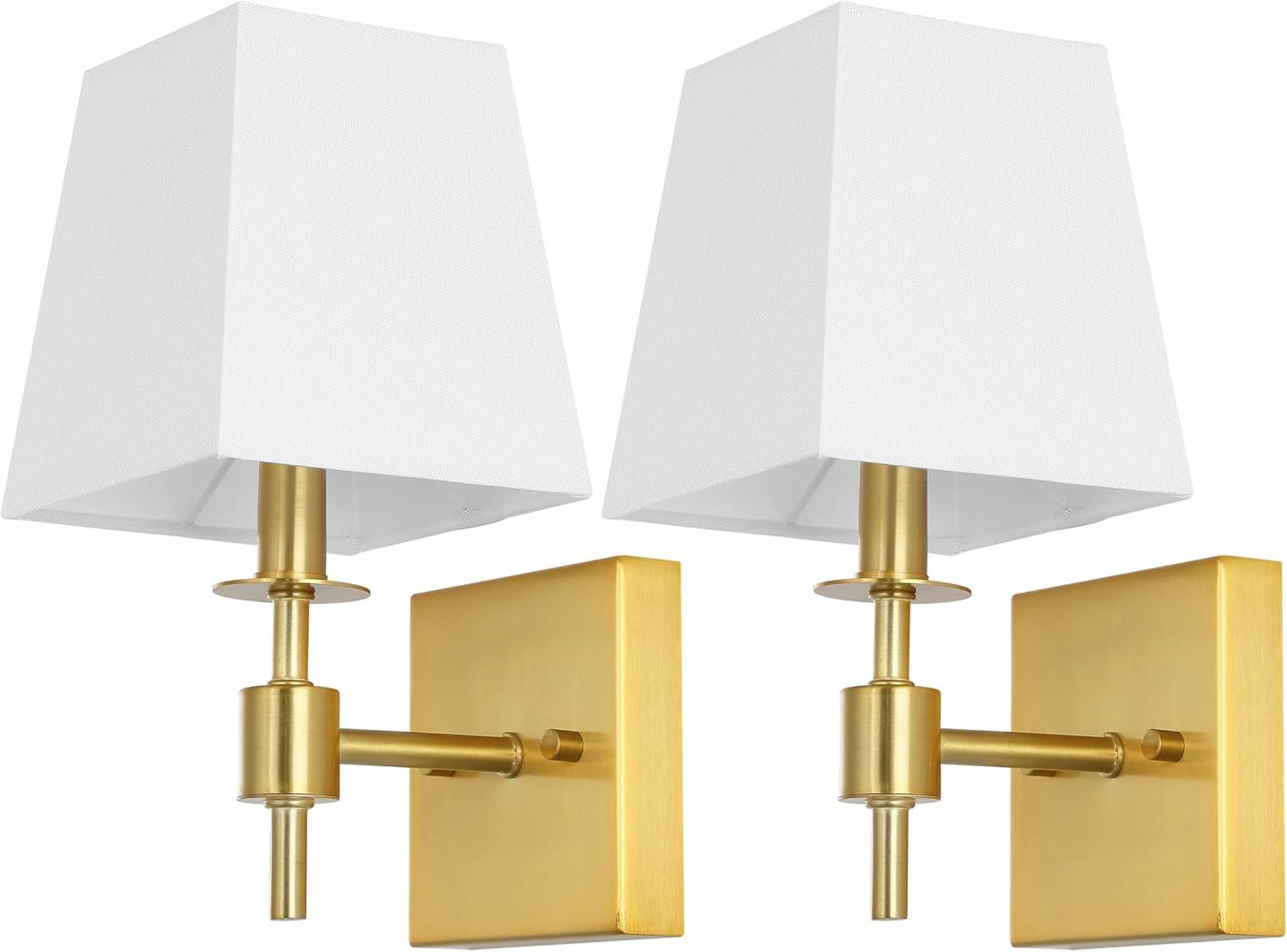 image:imageSAFAVIEH Lighting Collection Clauren Chrome Wall Sconce Set of 2 Light Fixture with White Shade Ideal for Bathroom Entryway Vanity Foyer Hallway Living Room LED Bulbs IncludedBrass