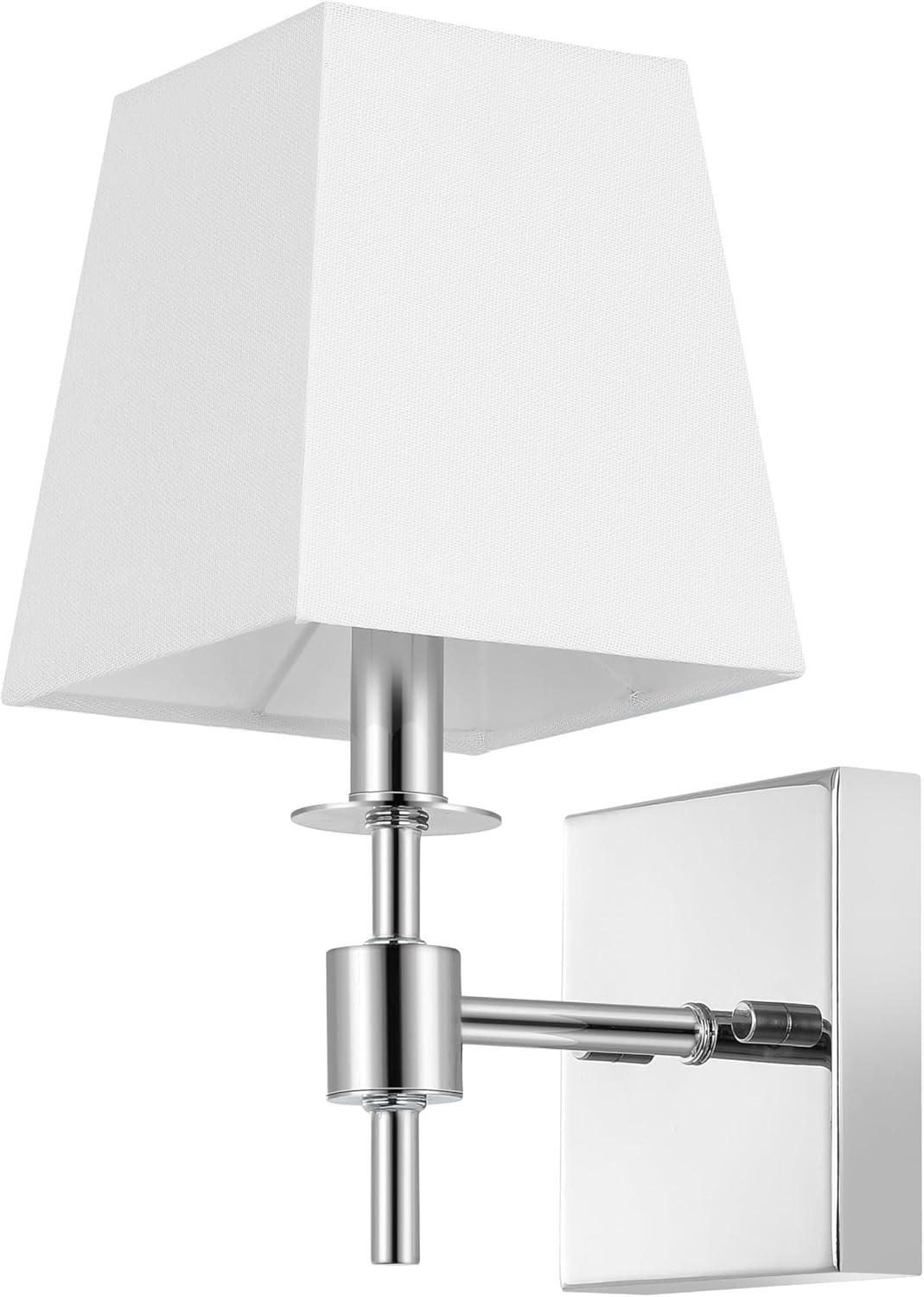 image:imageSAFAVIEH Lighting Collection Clauren Chrome Wall Sconce Set of 2 Light Fixture with White Shade Ideal for Bathroom Entryway Vanity Foyer Hallway Living Room LED Bulbs IncludedChrome